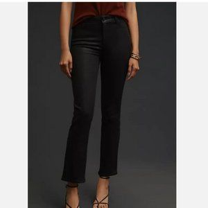 Paige Anthropologie 30 Cindy Mid-Rise Coated Straight Jeans Transcend Black NWT